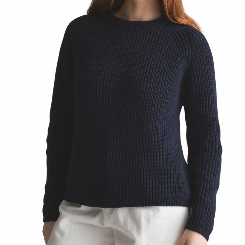 QUINCE 100% Organic Cotton Fisherman Crew Sweater WOMENS Classic NAVY Size M